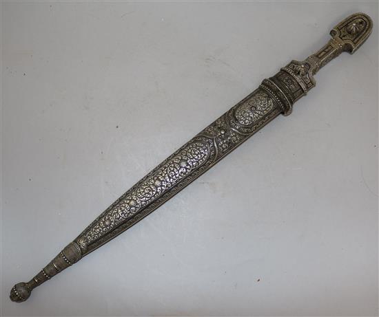 A silver and niello Kindjal dagger, late 19th/early 20th century, length 49.5cm